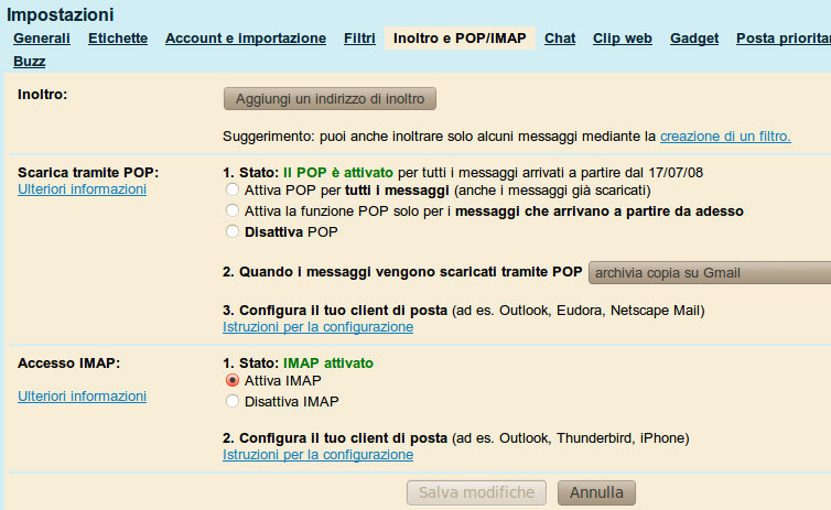 posta gmail su thunderbird